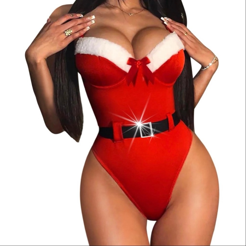 Women’s Christmas Santa Red Lingerie Sexy Teddy Bodysuit One Piece Size Small